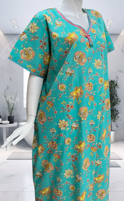 Sea Green Garden Pure Cotton Nighty. Pure Durable Cotton | Laces and Frills