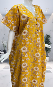 Yellow Garden Pure Cotton Nighty. Pure Durable Cotton | Laces and Frills