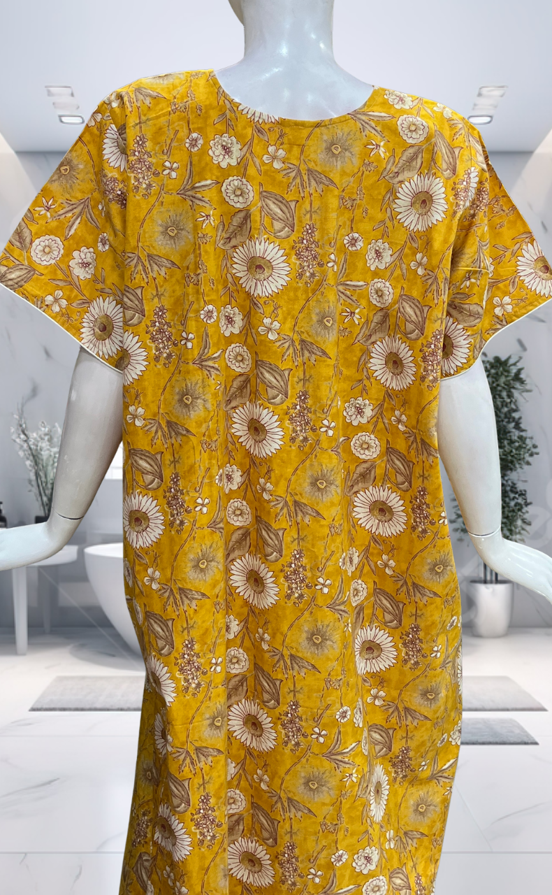 Yellow Garden Pure Cotton Nighty. Pure Durable Cotton | Laces and Frills