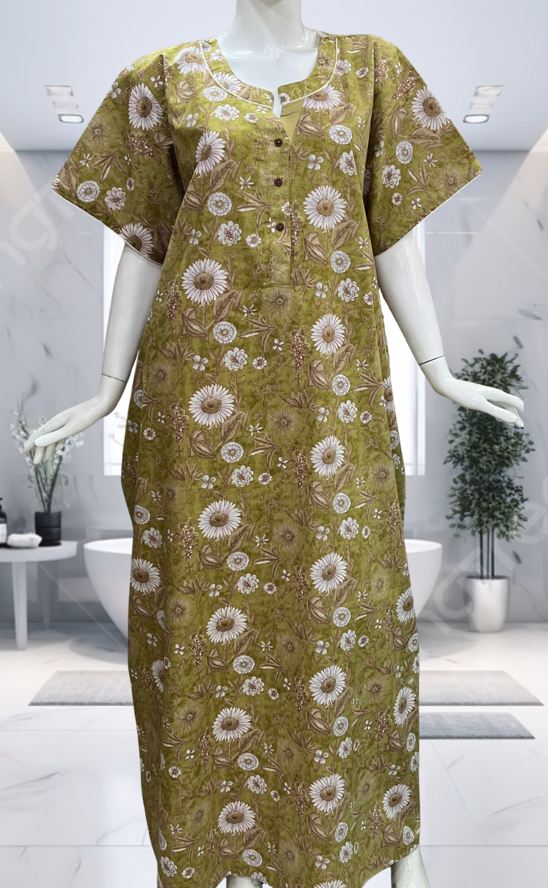 Green Garden Pure Cotton Nighty. Pure Durable Cotton | Laces and Frills