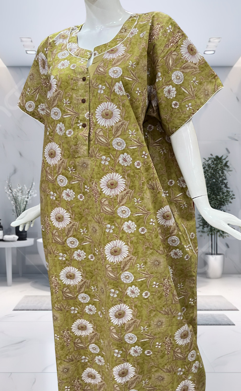 Green Garden Pure Cotton Nighty. Pure Durable Cotton | Laces and Frills