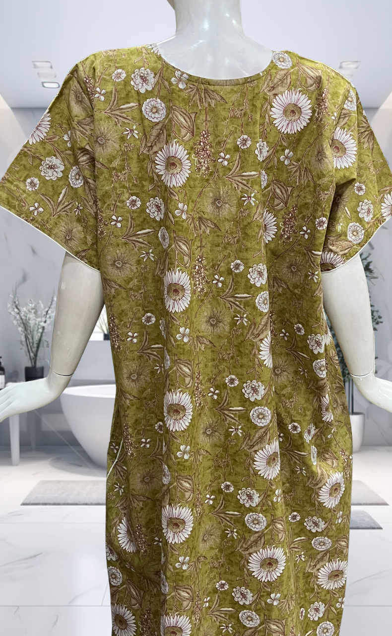 Green Garden Pure Cotton Nighty. Pure Durable Cotton | Laces and Frills