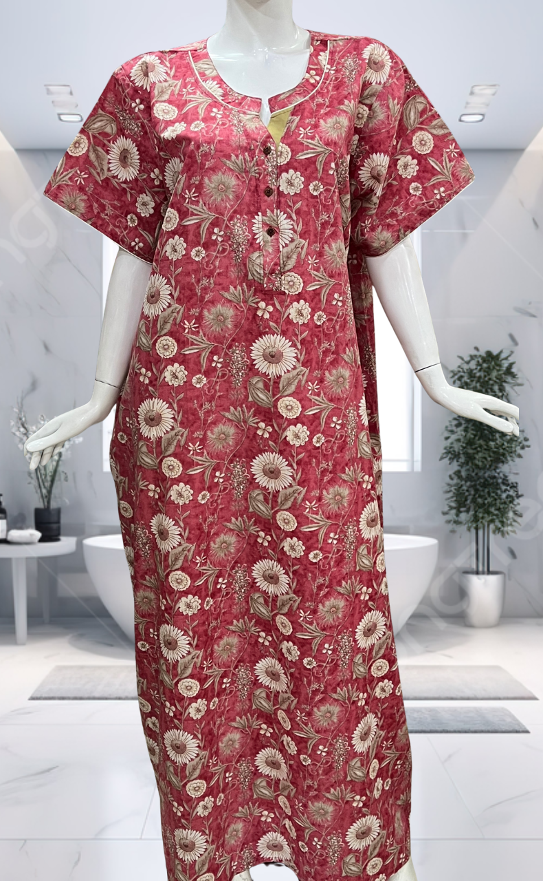 Pink Garden Pure Cotton Nighty. Pure Durable Cotton | Laces and Frills