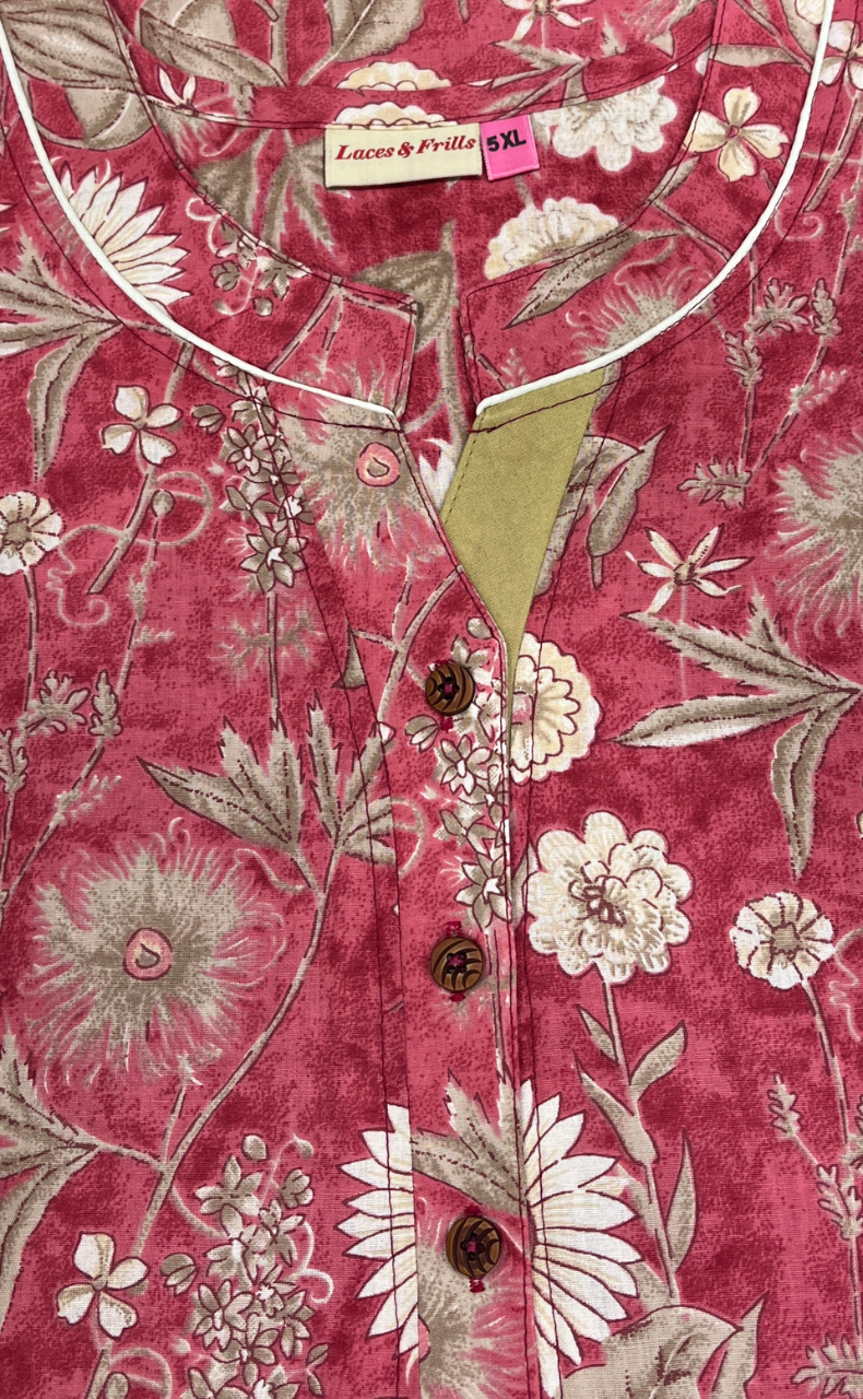 Pink Garden Pure Cotton Nighty. Pure Durable Cotton | Laces and Frills