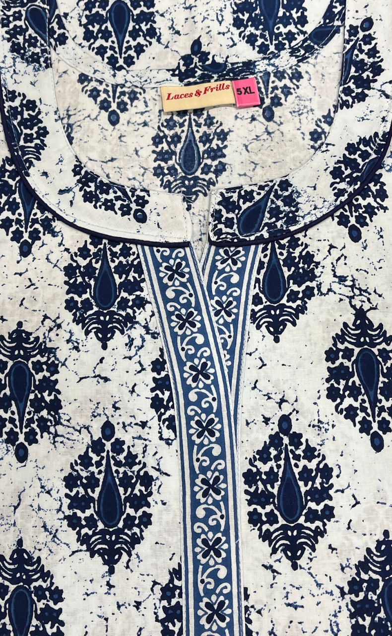 Blue Ethnic Print Pure Cotton Nighty. Pure Durable Cotton | Laces and Frills