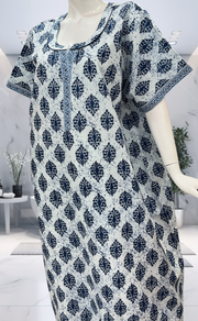 Blue Ethnic Print Pure Cotton Nighty. Pure Durable Cotton | Laces and Frills