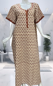 Off White/Red Tiny Flora Pure Cotton Nighty. Pure Durable Cotton | Laces and Frills