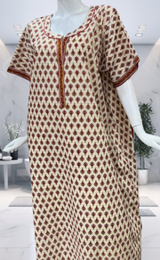 Off White/Red Tiny Flora Pure Cotton Nighty. Pure Durable Cotton | Laces and Frills