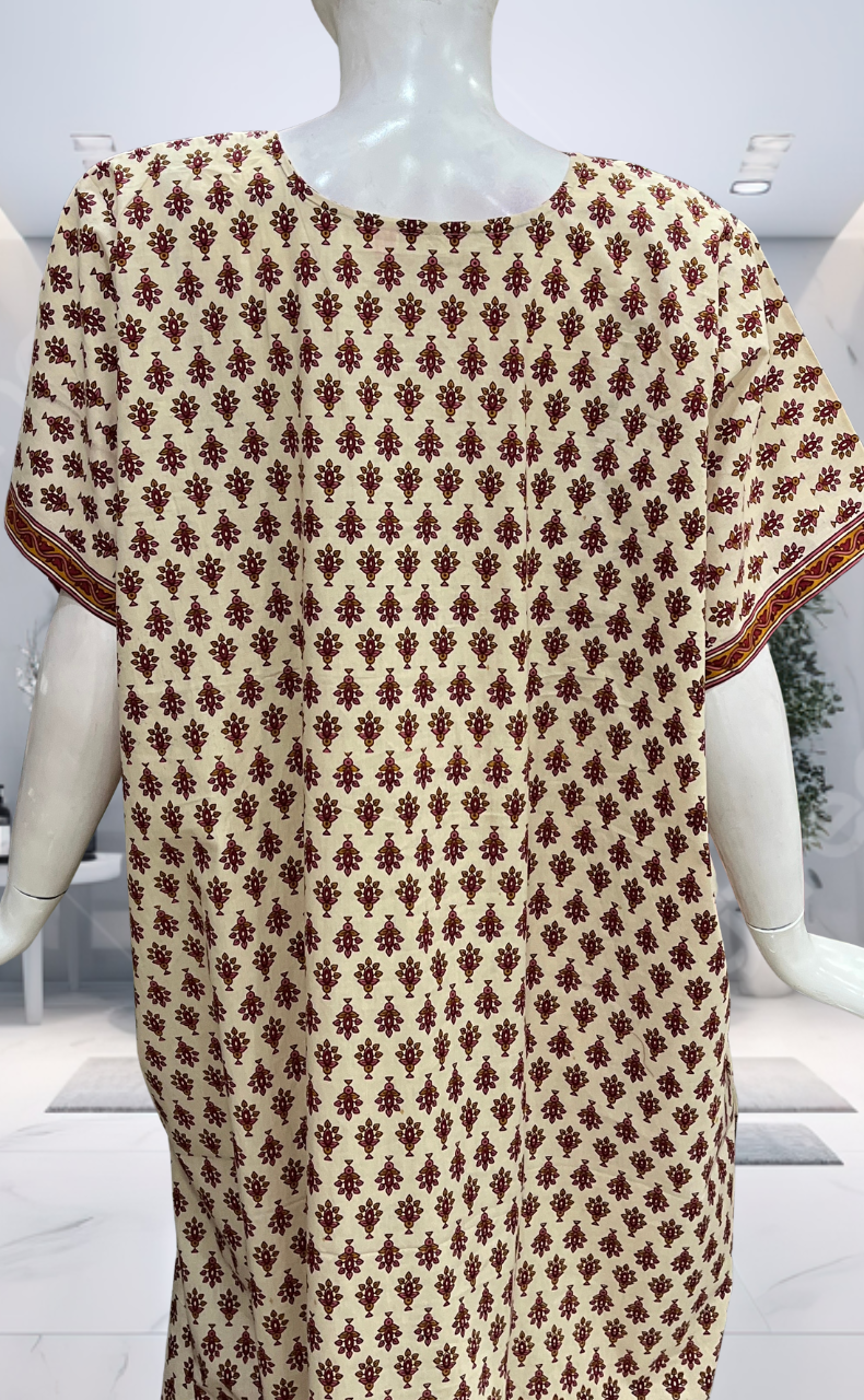 Off White/Red Tiny Flora Pure Cotton Nighty. Pure Durable Cotton | Laces and Frills