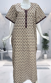 Off White/Black Tiny Flora Pure Cotton Nighty. Pure Durable Cotton | Laces and Frills