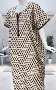 Off White/Black Tiny Flora Pure Cotton Nighty. Pure Durable Cotton | Laces and Frills