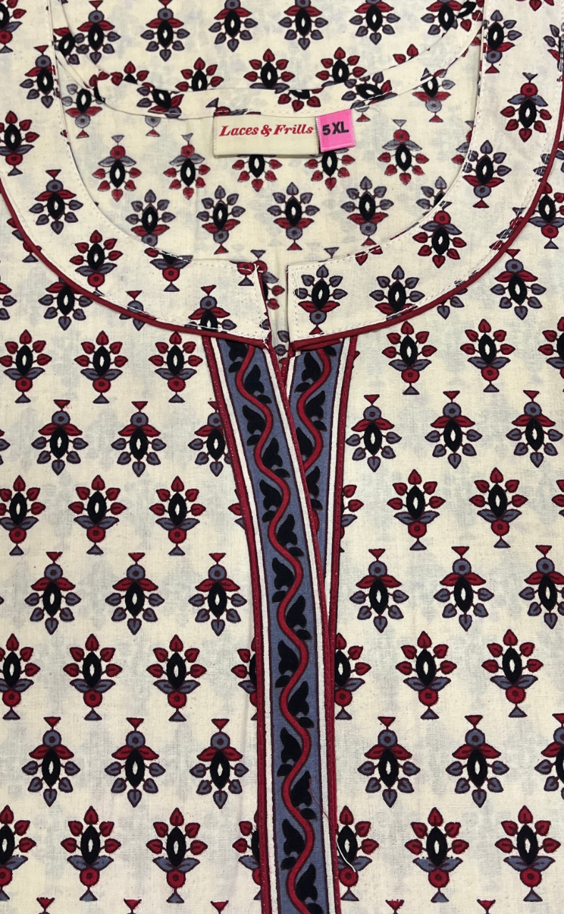 Off White/Black Tiny Flora Pure Cotton Nighty. Pure Durable Cotton | Laces and Frills