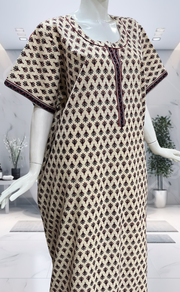 Off White/Black Tiny Flora Pure Cotton Nighty. Pure Durable Cotton | Laces and Frills