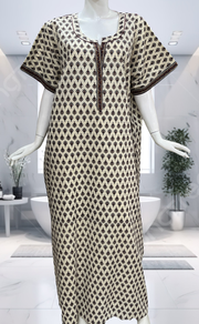 Off White/Maroon Tiny Flora Pure Cotton Nighty. Pure Durable Cotton | Laces and Frills