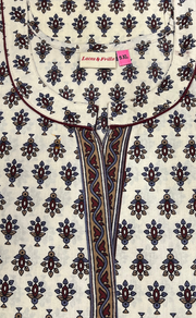Off White/Maroon Tiny Flora Pure Cotton Nighty. Pure Durable Cotton | Laces and Frills