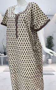 Off White/Maroon Tiny Flora Pure Cotton Nighty. Pure Durable Cotton | Laces and Frills