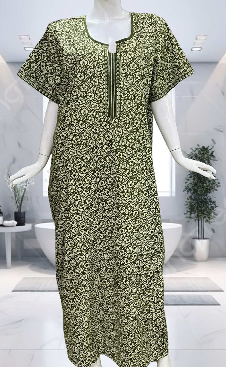 Green Garden Pure Cotton Nighty. Pure Durable Cotton | Laces and Frills