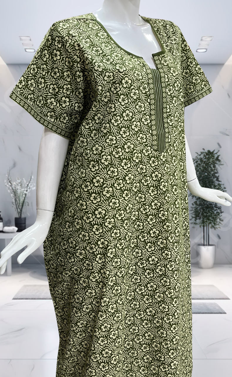 Green Garden Pure Cotton Nighty. Pure Durable Cotton | Laces and Frills