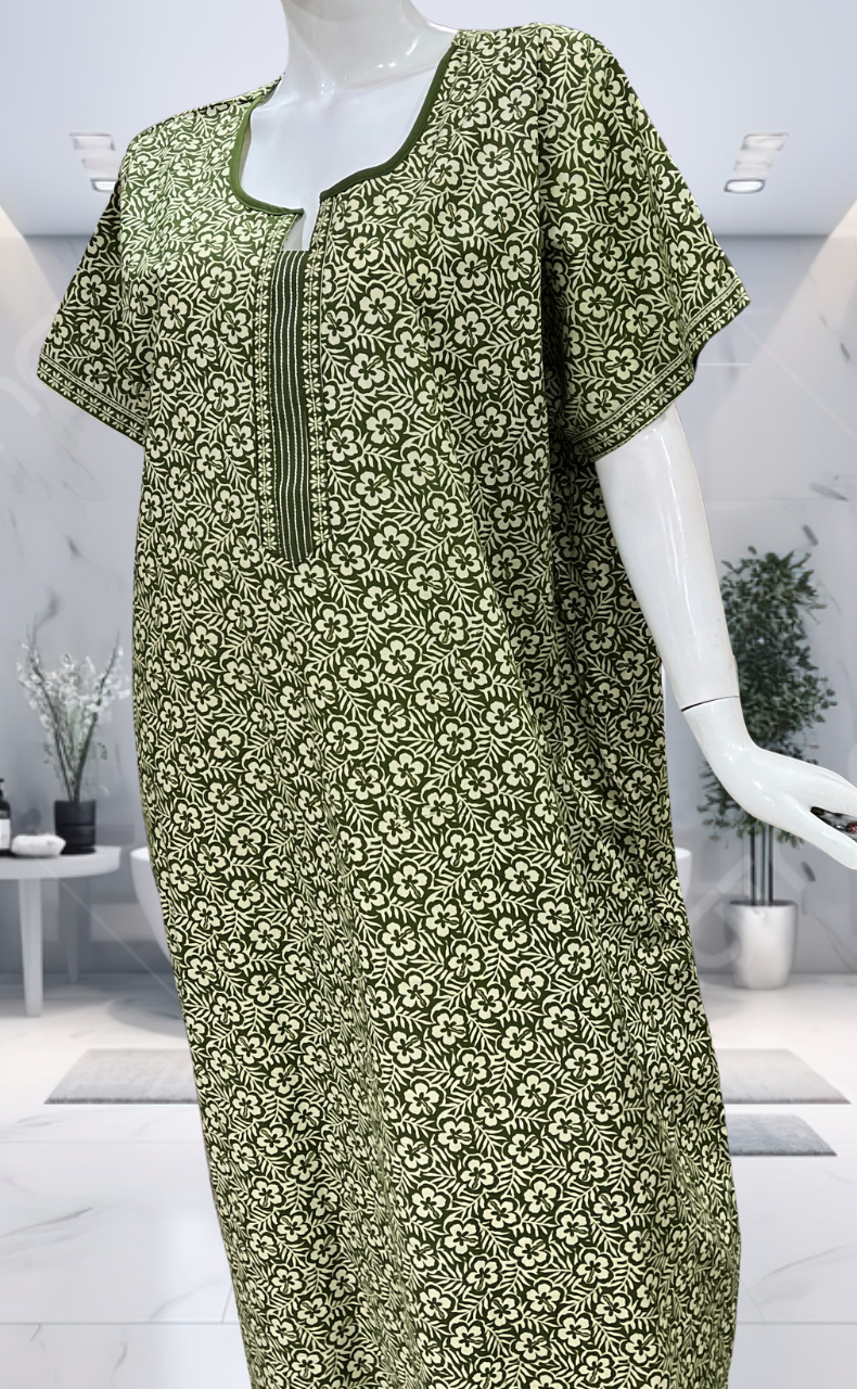 Green Garden Pure Cotton Nighty. Pure Durable Cotton | Laces and Frills