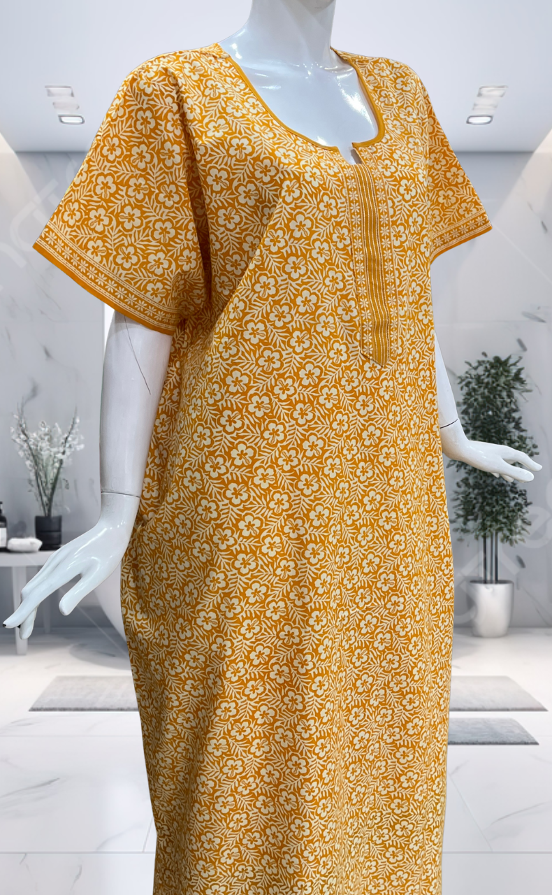 Yellow Garden Pure Cotton Nighty. Pure Durable Cotton | Laces and Frills