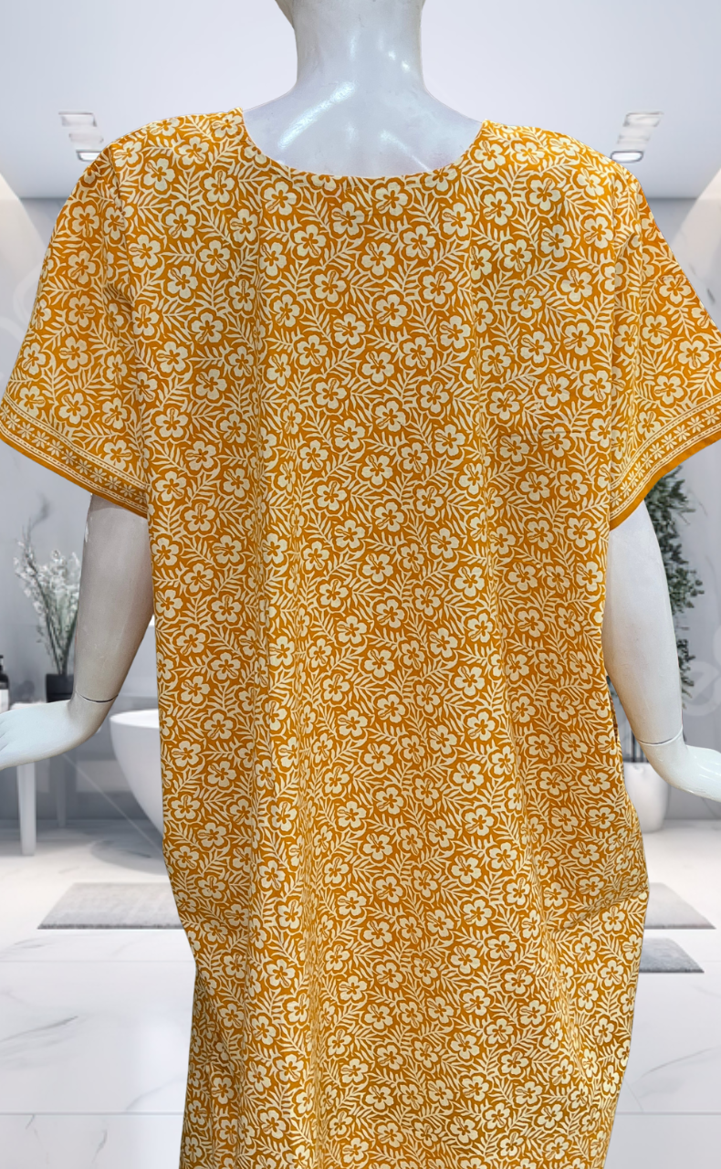 Yellow Garden Pure Cotton Nighty. Pure Durable Cotton | Laces and Frills