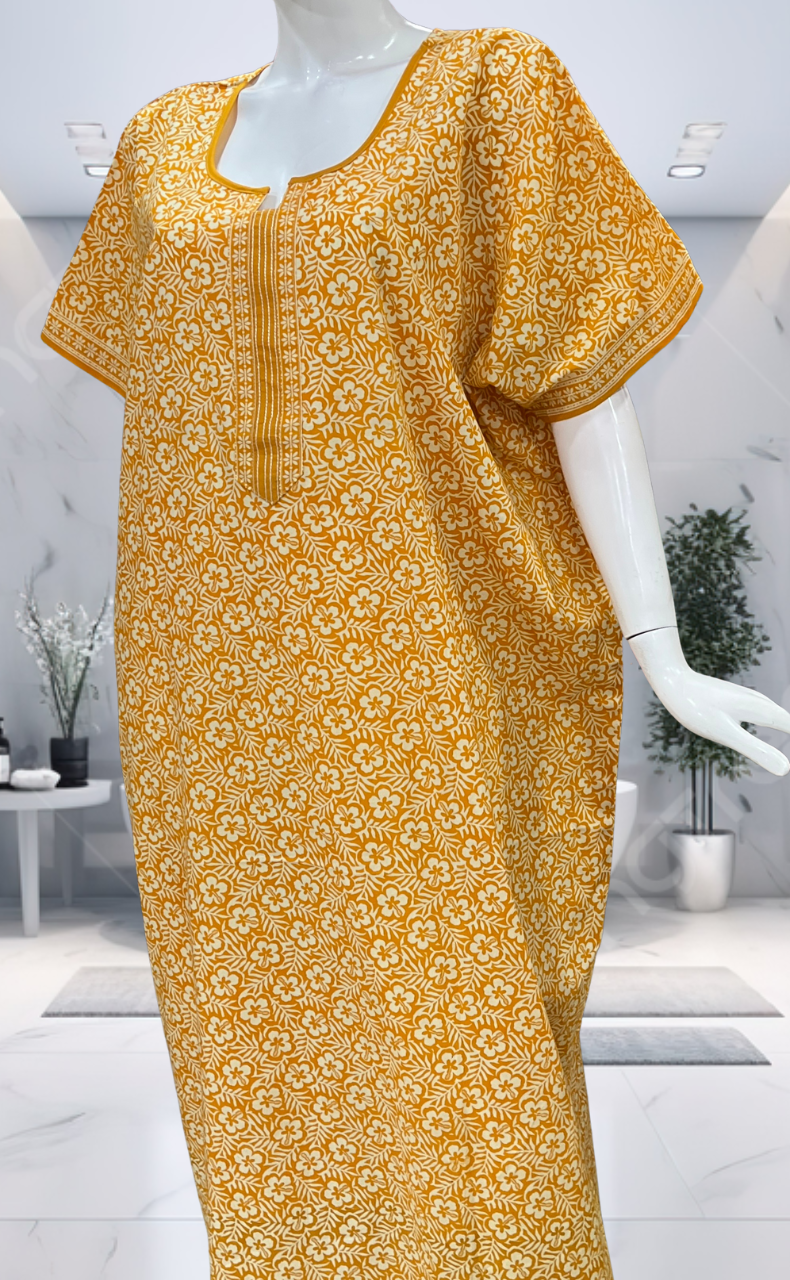 Yellow Garden Pure Cotton Nighty. Pure Durable Cotton | Laces and Frills