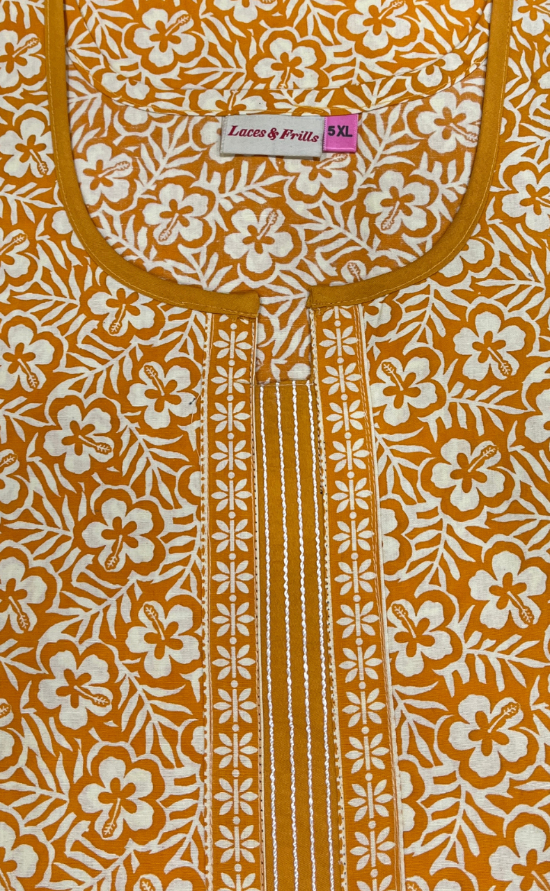 Yellow Garden Pure Cotton Nighty. Pure Durable Cotton | Laces and Frills