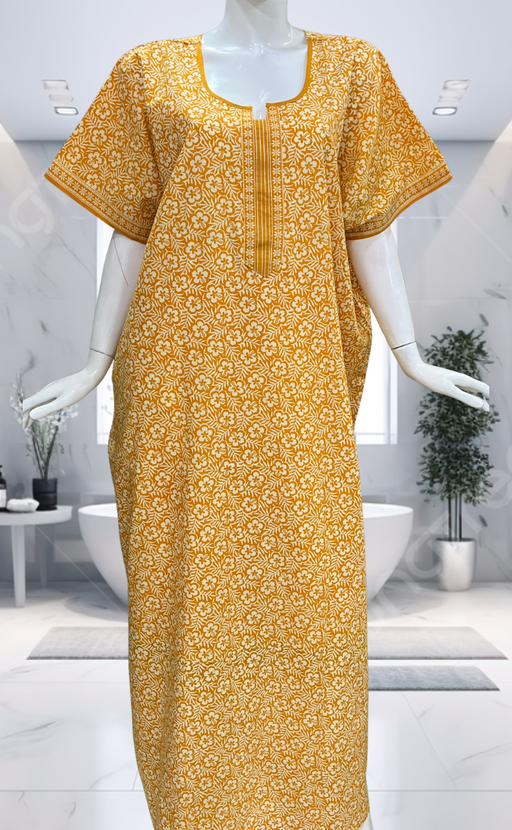 Yellow Garden Pure Cotton Nighty. Pure Durable Cotton | Laces and Frills