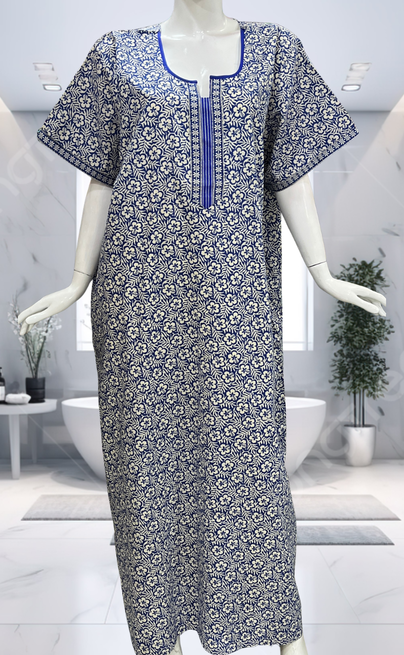 Blue Garden Pure Cotton Nighty. Pure Durable Cotton | Laces and Frills