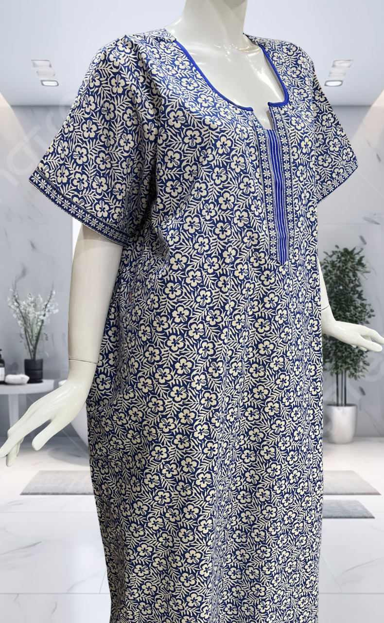 Blue Garden Pure Cotton Nighty. Pure Durable Cotton | Laces and Frills