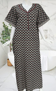 Black Ethnic Print Pure Cotton Nighty. Pure Durable Cotton | Laces and Frills