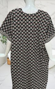 Black Ethnic Print Pure Cotton Nighty. Pure Durable Cotton | Laces and Frills