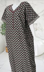 Black Ethnic Print Pure Cotton Nighty. Pure Durable Cotton | Laces and Frills