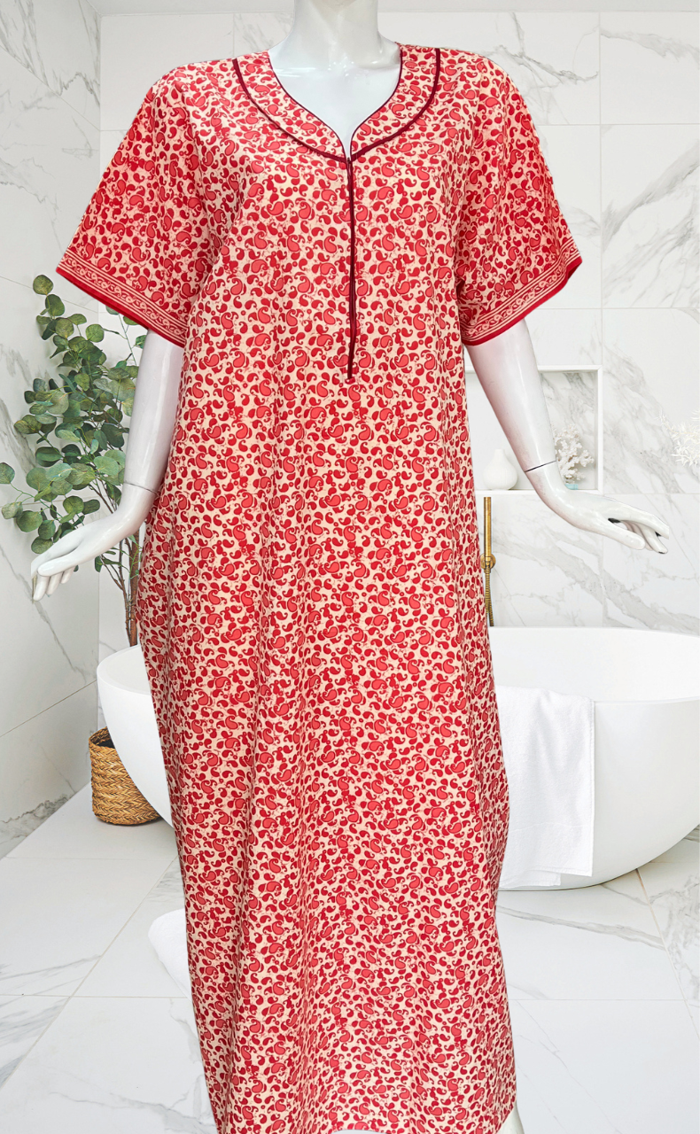 Peach Paisley Print Pure Cotton Nighty. Pure Durable Cotton | Laces and Frills