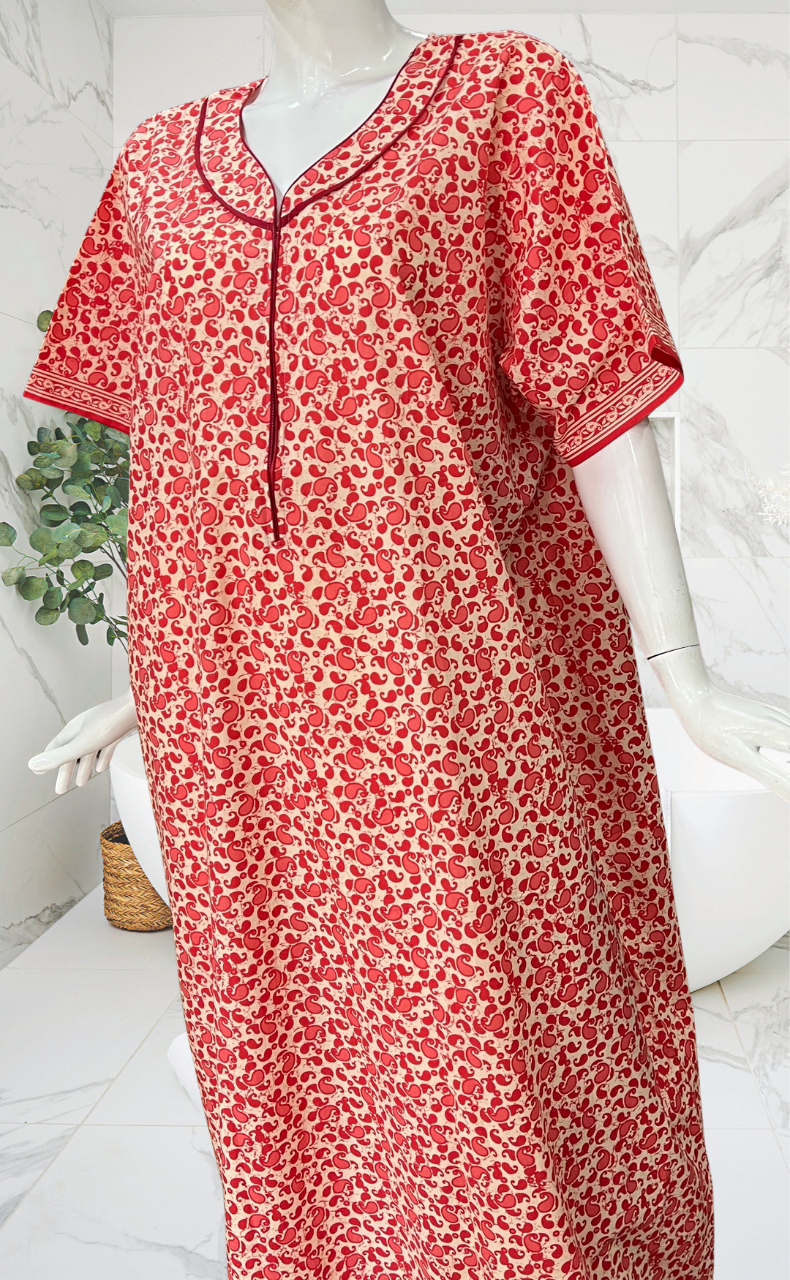 Peach Paisley Print Pure Cotton Nighty. Pure Durable Cotton | Laces and Frills