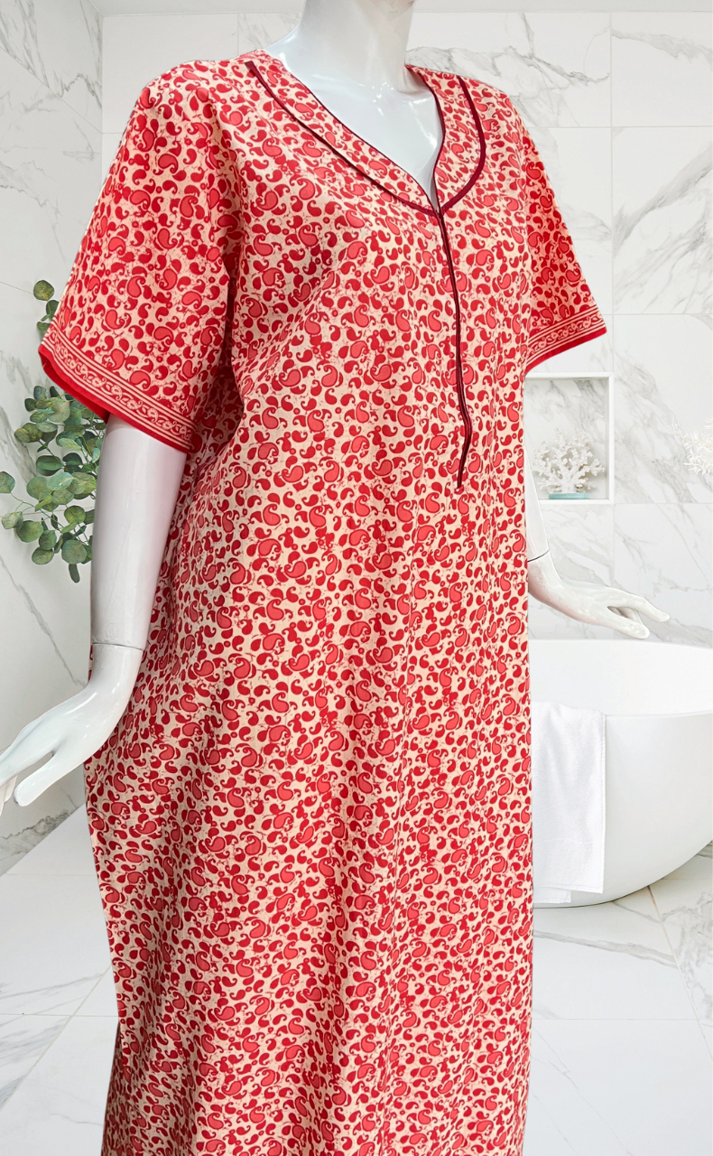 Peach Paisley Print Pure Cotton Nighty. Pure Durable Cotton | Laces and Frills