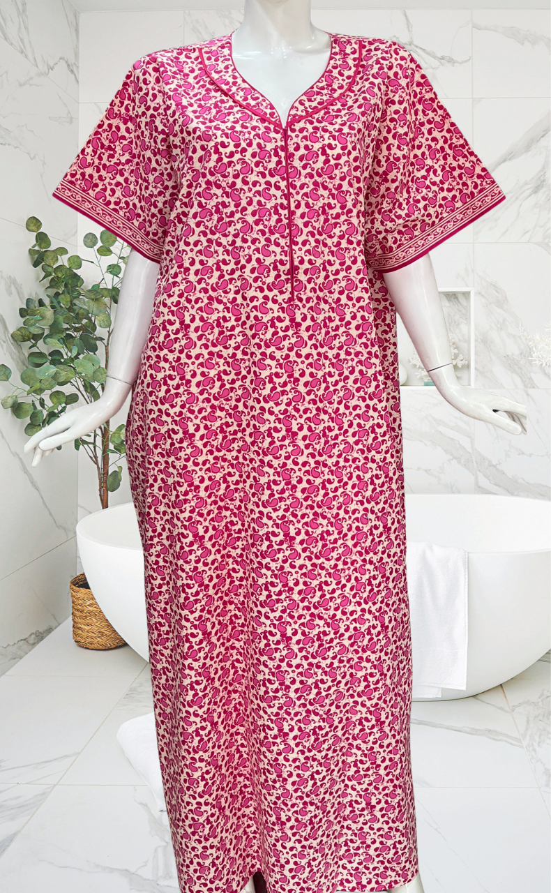 Pink Paisley Print Pure Cotton Nighty. Pure Durable Cotton | Laces and Frills