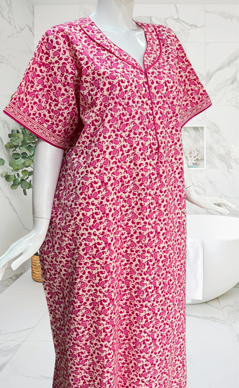 Pink Paisley Print Pure Cotton Nighty. Pure Durable Cotton | Laces and Frills