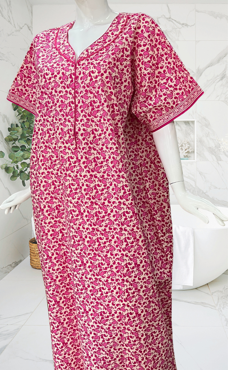 Pink Paisley Print Pure Cotton Nighty. Pure Durable Cotton | Laces and Frills