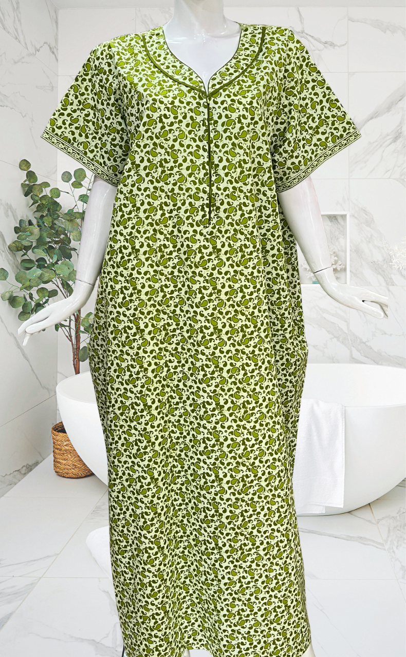Green Paisley Print Pure Cotton Nighty. Pure Durable Cotton | Laces and Frills
