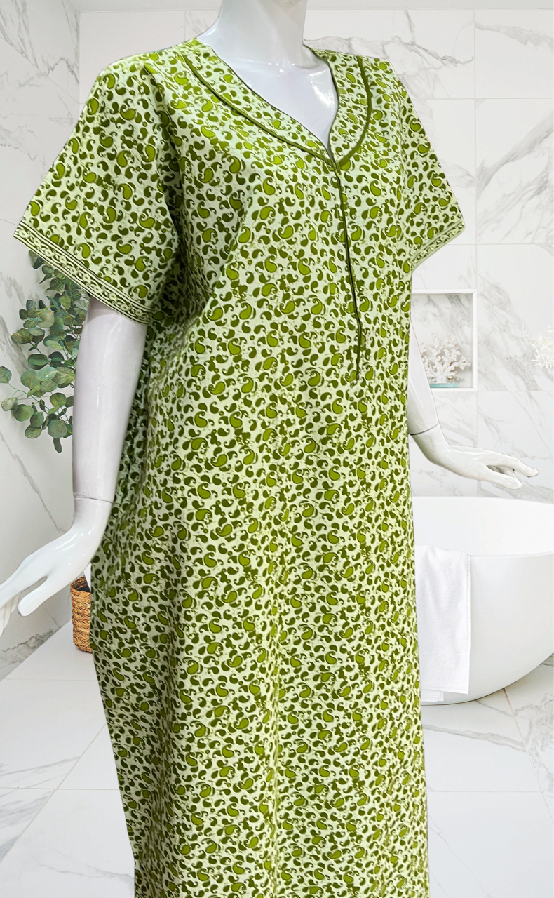 Green Paisley Print Pure Cotton Nighty. Pure Durable Cotton | Laces and Frills