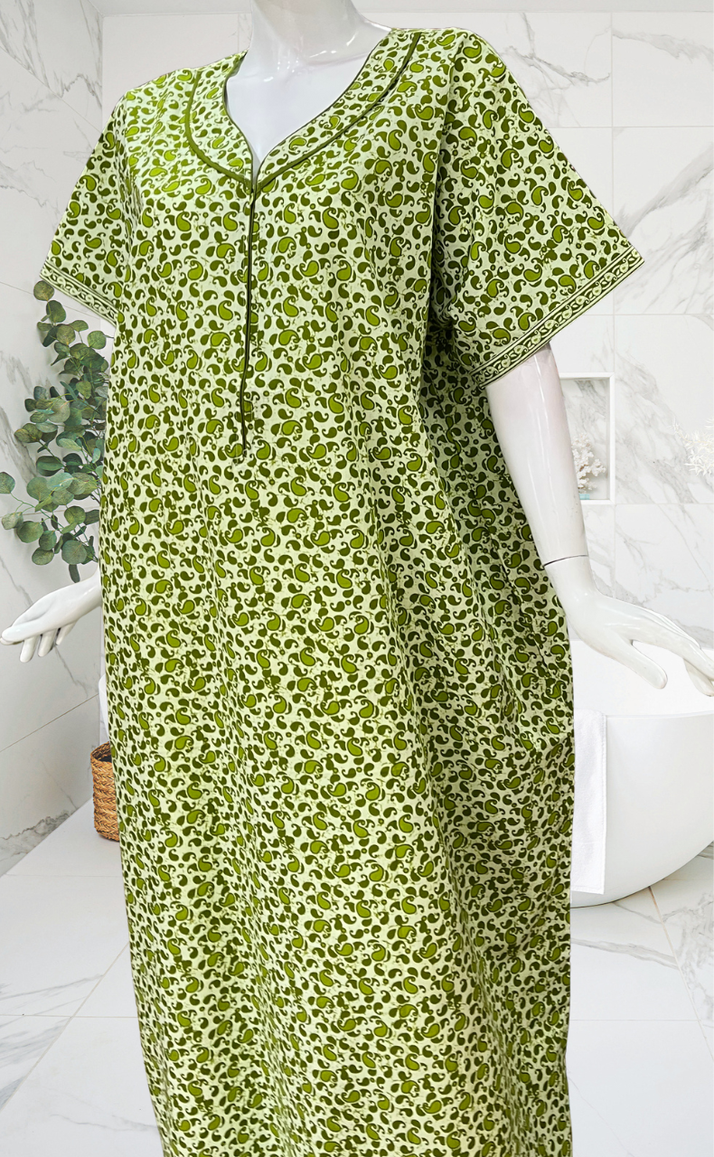 Green Paisley Print Pure Cotton Nighty. Pure Durable Cotton | Laces and Frills