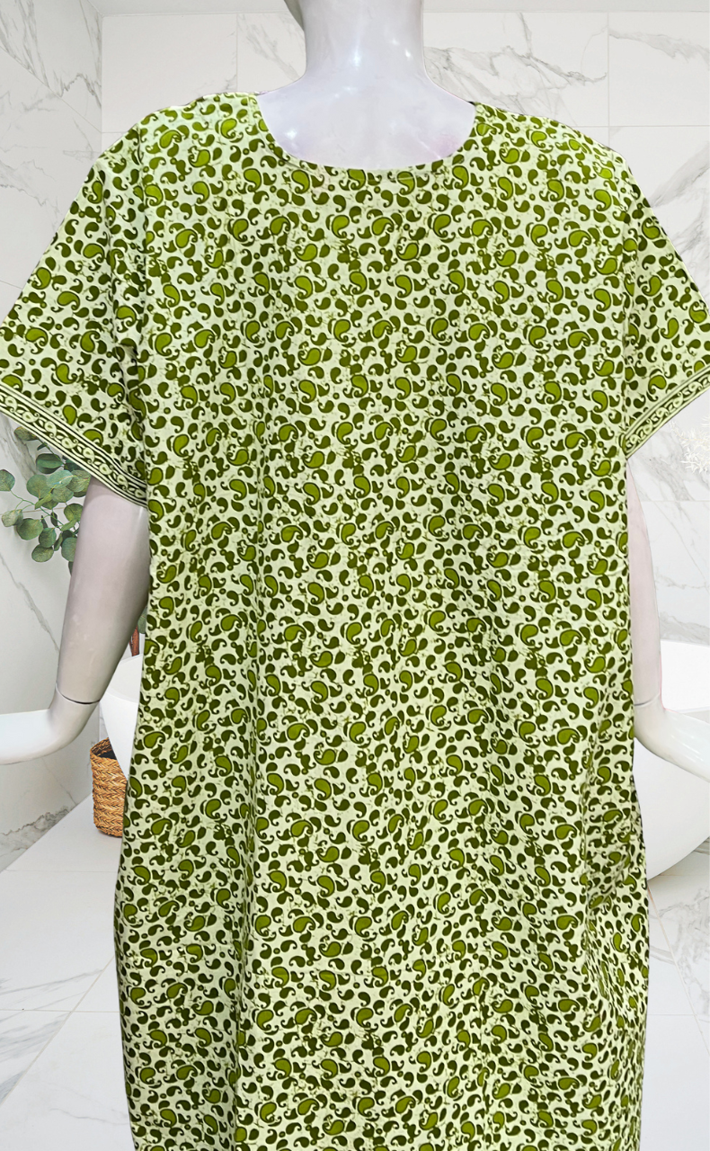 Green Paisley Print Pure Cotton Nighty. Pure Durable Cotton | Laces and Frills