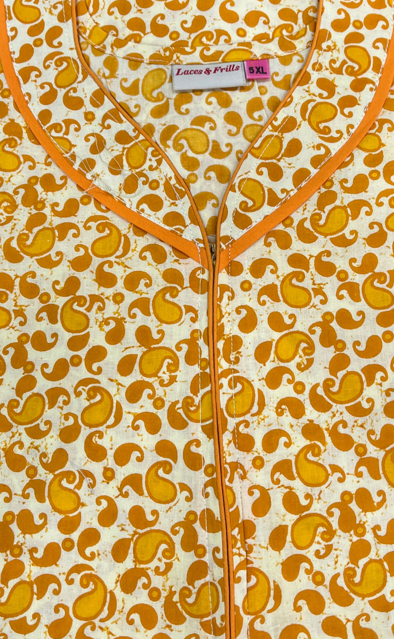 Yellow Paisley Print Pure Cotton Nighty. Pure Durable Cotton | Laces and Frills