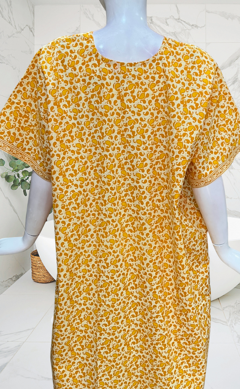 Yellow Paisley Print Pure Cotton Nighty. Pure Durable Cotton | Laces and Frills