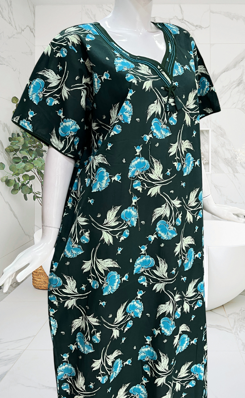 Bottle Green Garden Pure Cotton Nighty. Pure Durable Cotton | Laces and Frills