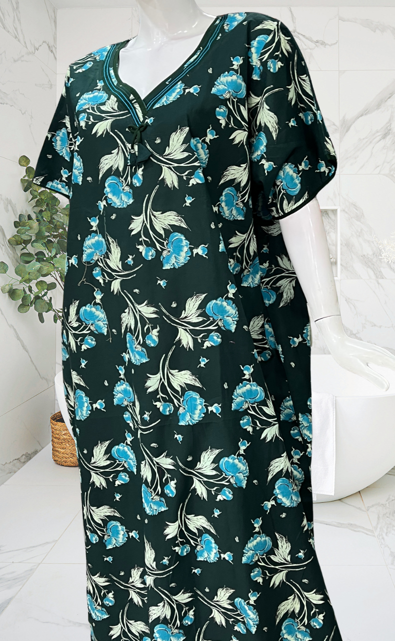 Bottle Green Garden Pure Cotton Nighty. Pure Durable Cotton | Laces and Frills