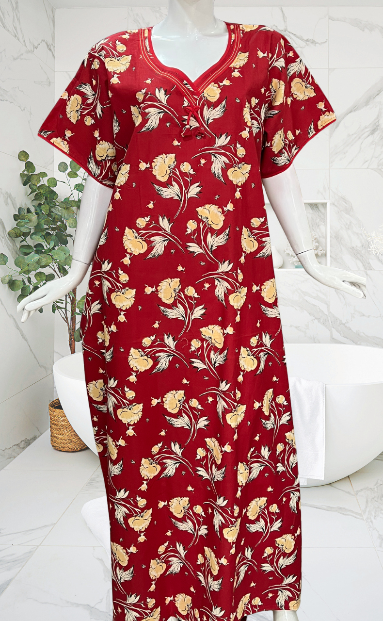 Red Garden Pure Cotton Nighty. Pure Durable Cotton | Laces and Frills