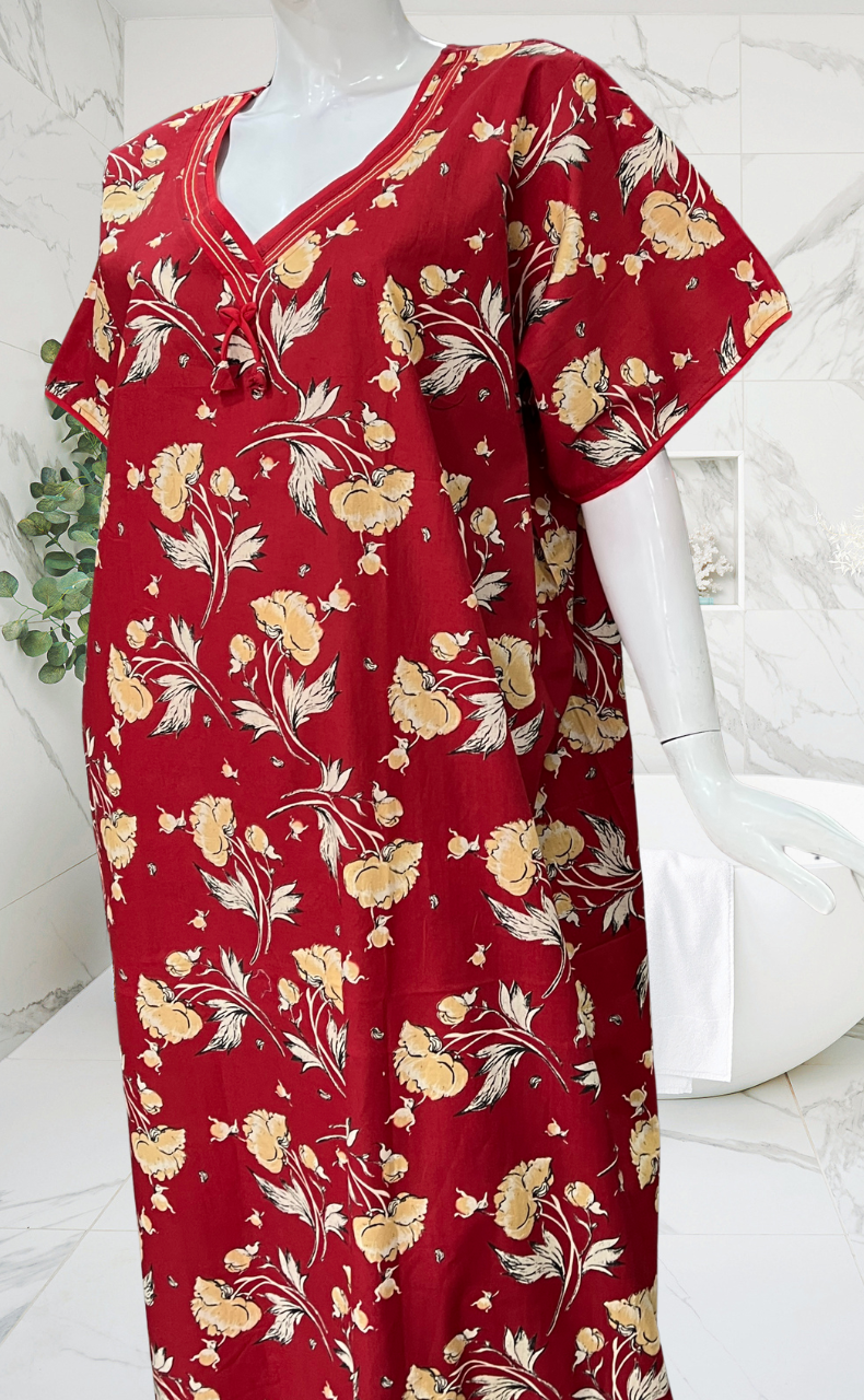 Red Garden Pure Cotton Nighty. Pure Durable Cotton | Laces and Frills