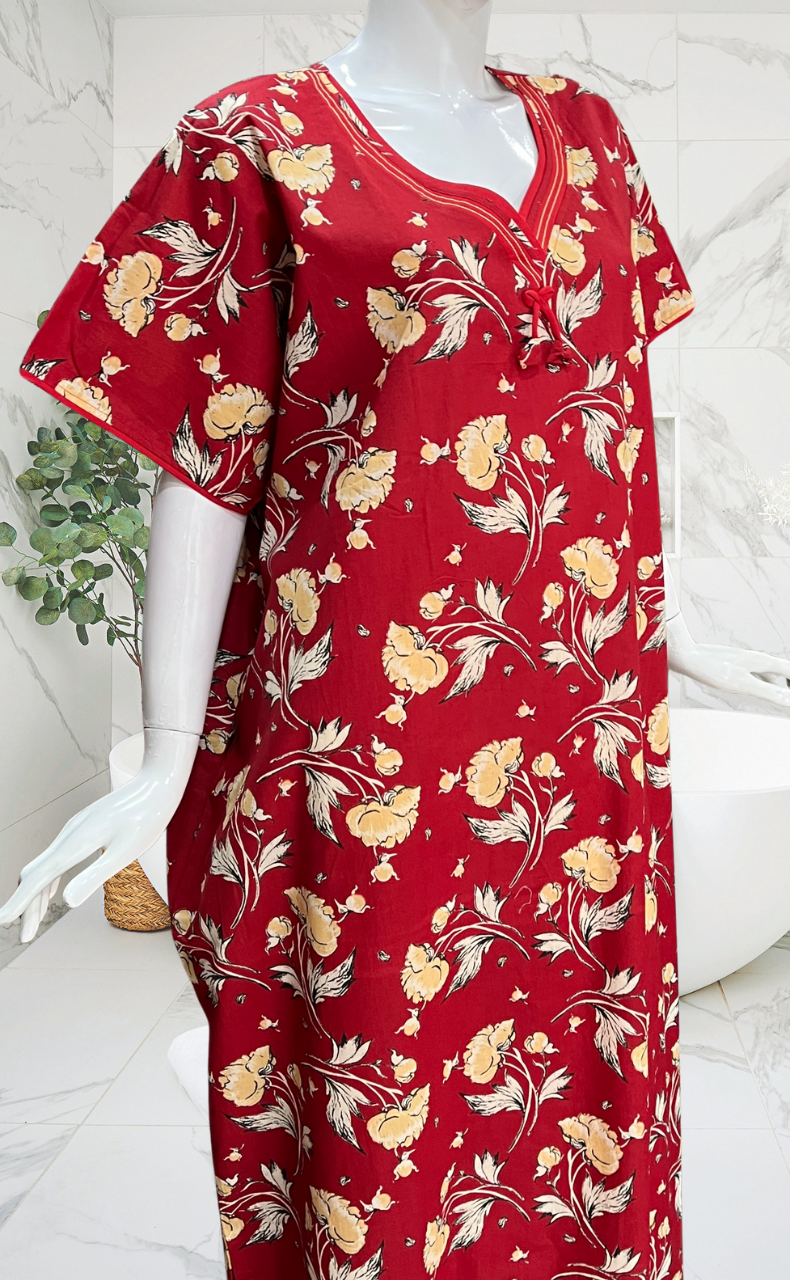 Red Garden Pure Cotton Nighty. Pure Durable Cotton | Laces and Frills